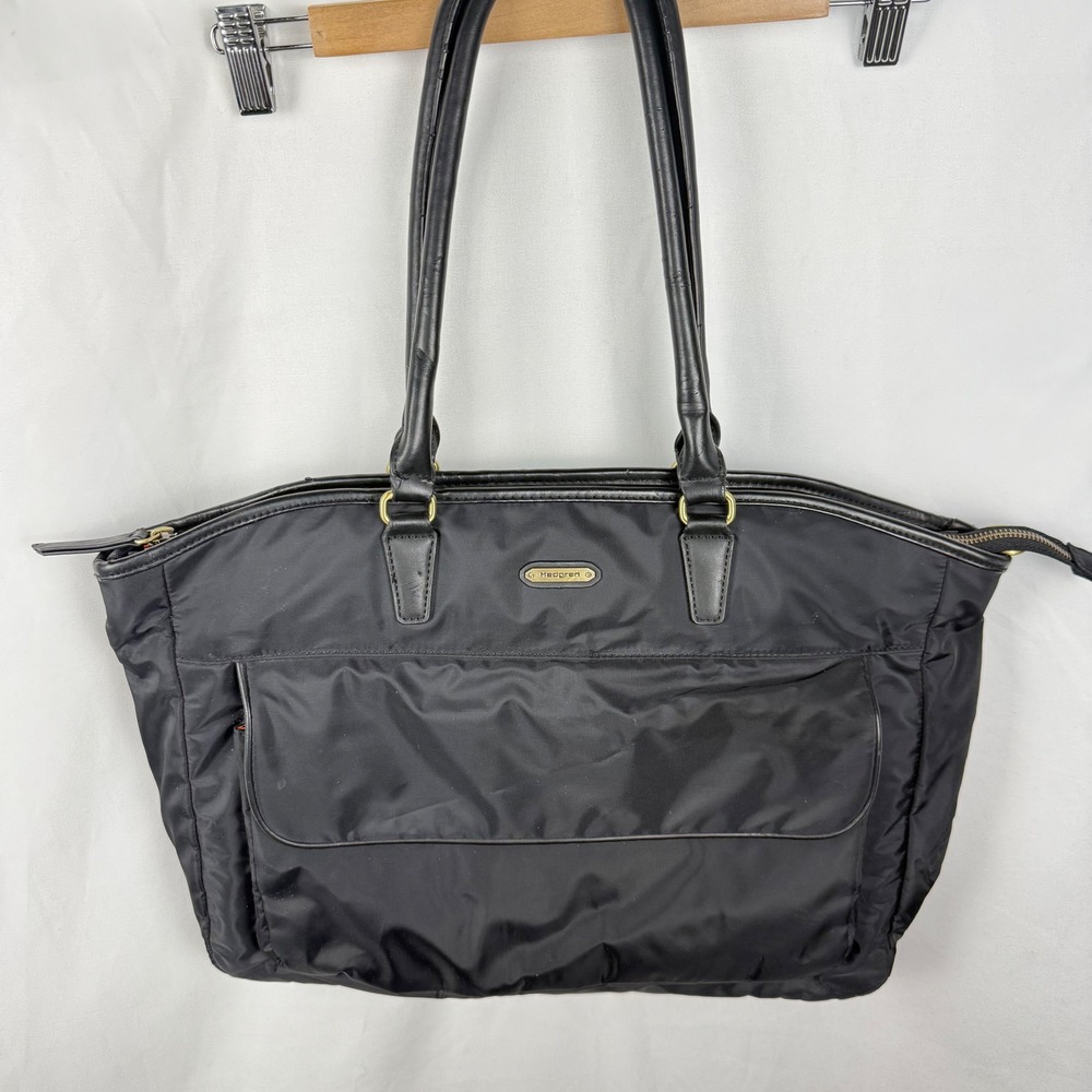 Hedgren Black Nylon Laptop Tote Shoulder Bag Minimalist Work Durable Classic